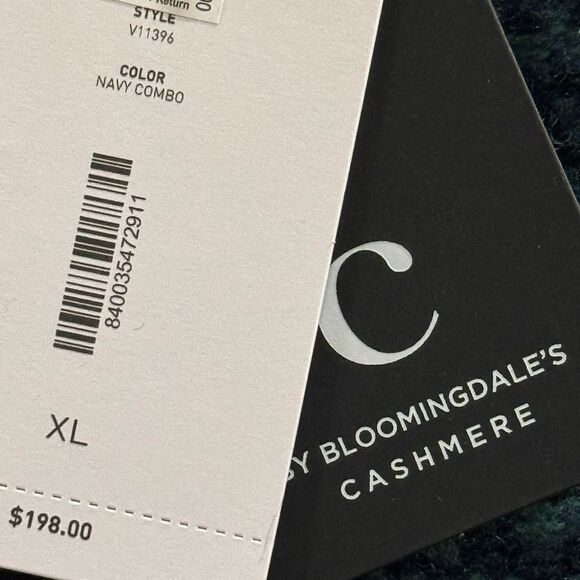 C by Bloomingdale's Cashmere Tweed Cardigan. Navy Combo. - Picture 4 of 6